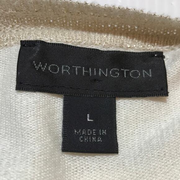 Worthington White Gold Striped Round Neck Long Sleeve Sweater L - Picture 3 of 6